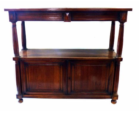 Late 19th century mahogany buffet, rectangular top shelf with two frieze drawers, supported on fluted columns, base with two 