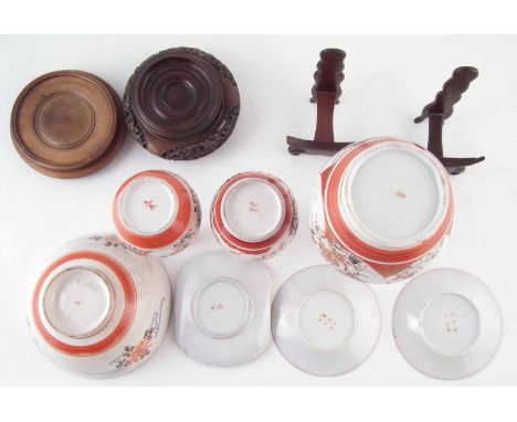 Collection of Japanese Kutani, to include three vases, a bowl, a pair of small dishes and one other dish with rolled edges, t
