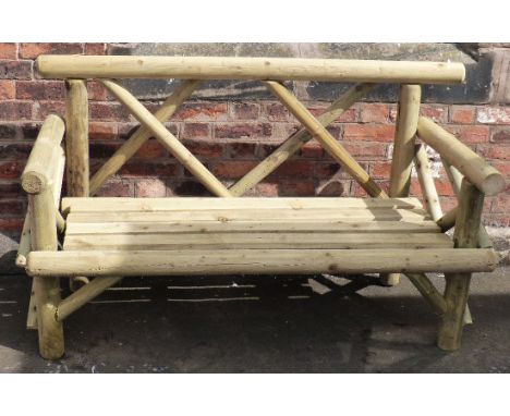 Rustic style garden bench in tanalised timber. Unfortunately we are not doing condition reports for this sale.