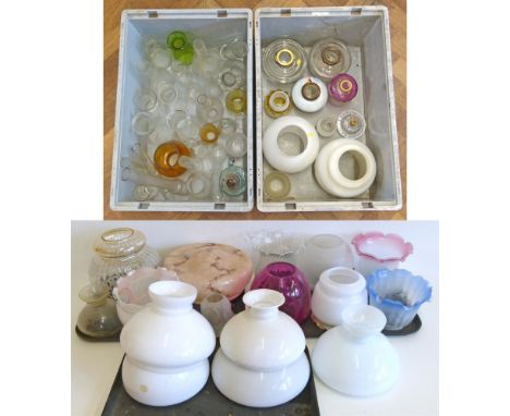 A quantity of oil lamp shades and funnels Unfortunately we are not doing condition reports for this sale.