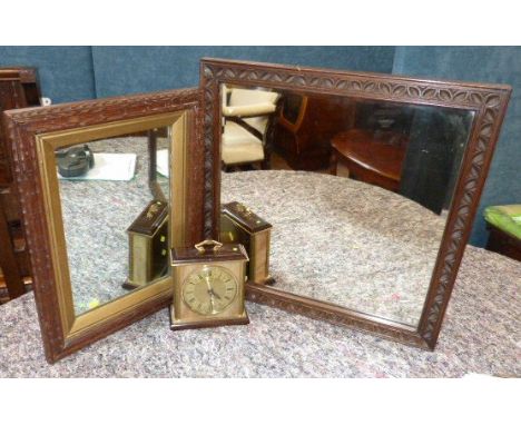 Two oak framed wall mirrors and metamec mantel clock. Unfortunately we are not doing condition reports for this sale.