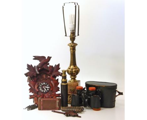 Doulton "Petite" camera, pair "Tecnar" binoculars, three draw telescope, cuckoo clock and gilt/marble table. Unfortunately we