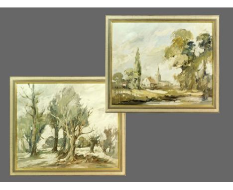 WILLIAM H. HARDINGTON. Tree scape & Country Church. A pair of oils on board. Signed & dated 1967 & 1971. Each 37 x 44.5cm.WE 