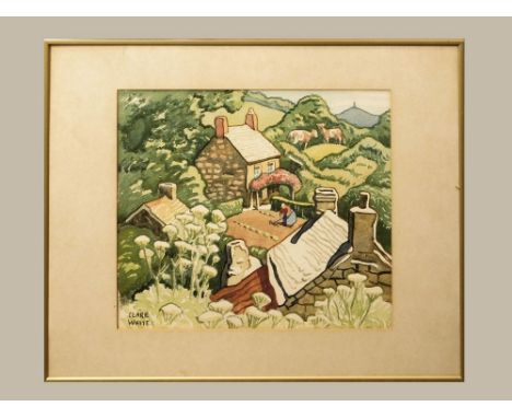CLARE WHITE. Cornish Cottage Garden. Watercolour. Signed. 36 x 41.4cm.WE CANNOT SHIP THIS ITEM… Due to fragility, size or wei