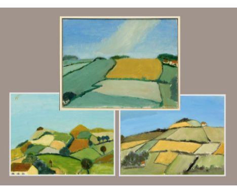 BOB BOURNE. Three landscape oils. One framed, signed & dated '07, the other two, unsigned & unframed. Each 35 x 45cm.THIS LOT