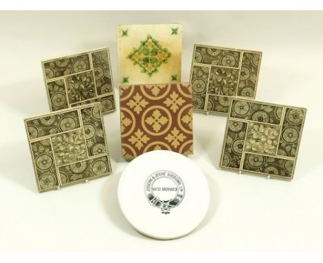 TILES ETC. A set of four brown transfer printed Victorian tiles, each with registration diamond to the reverse (Some chipping