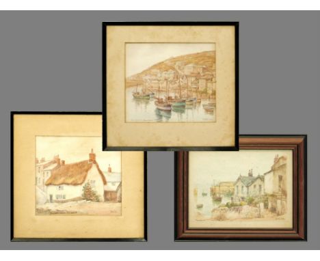 T.H. VICTOR. A pair of watercolours by Thomas Herbert Victor of The Harbour, Mousehole & Thatched House, Mousehole. Each sign