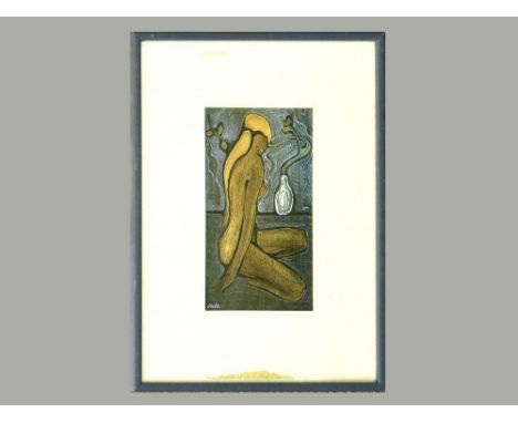 IAN LAURIE. 'Study in Blue.' Acrylic on paper. Signed. Artist's label to the reverse. 22.5 x 12cm.WE CANNOT SHIP THIS ITEM… D