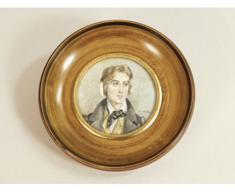 PORTRAIT MINIATURE. A modern portrait miniature painting of a gentleman in Victorian style dress. Signed C. de By. (?) Full d