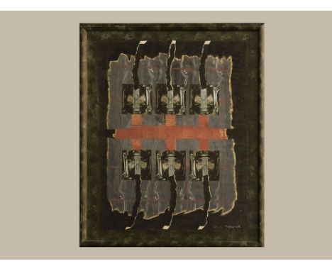 JOHN HOPWOOD. 'Masked.' Collage: oil on paper with computer-generated prints of details of earlier paintings. Signed. Artist'