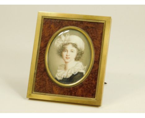 PORTRAIT MINIATURE. A good quality portrait miniature of Elisabeth le Brun wearing a muslin cap, a lace collar & a black dres