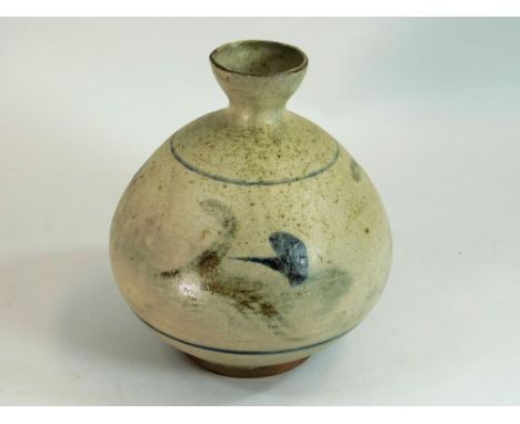 BERNARD LEACH. An early bottle vase, c1930's, decorated with three motifs by Bernard Leach. Impressed personal script monogra