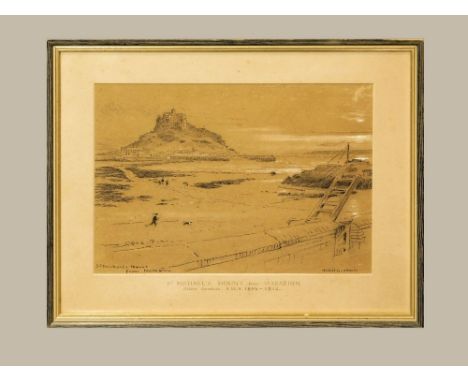 ALBERT GOODWIN. A preparatory sketch by Albert Goodwin of St. Michael's Mount from Marazion. Signed & titled & inscribed to t