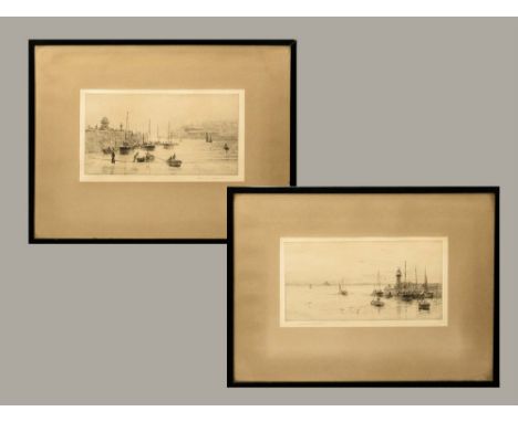 ROWLAND LANGMAID. A pair of dry point etchings, 'Newlyn and St. Michael's Mount' & 'St. Ives'. each signed in pencil & each w