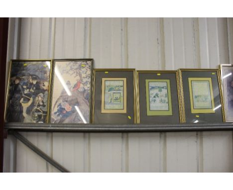 An oriental floral print; three gilt framed Eastern prints; and two other coloured prints