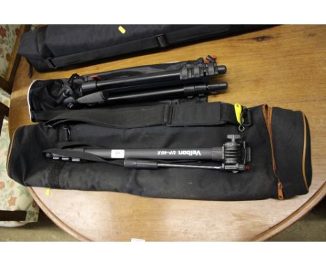 A Velbon monopod; and a tripod