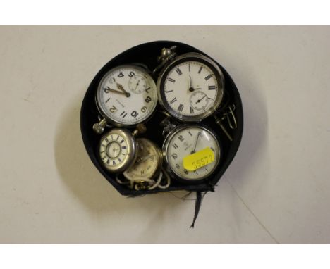 A silver cased pocket watch; two other pocket watches; a silver cased fob watch; and a compass