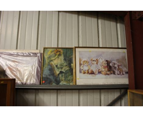 A print "The Teddy Bear Parade"; two other framed prints of horses; oleograph study of hunting dog; and other pictures 