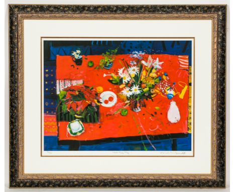 * HAMISH MACDONALD PAI (SCOTTISH 1935 - 2008),
RED TABLE TOP
limited edition colour lithograph, signed, titled and numbered 3