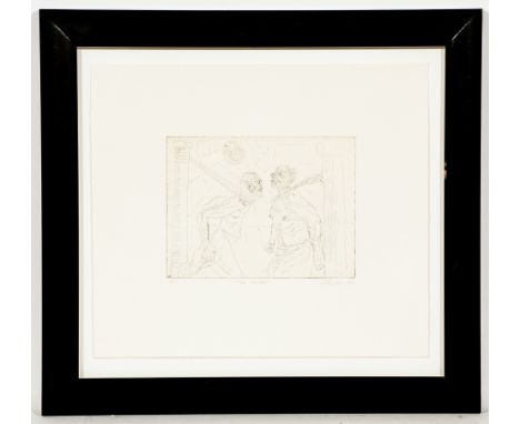 * PETER HOWSON OBE, 
TWO JOKERS
printer's proof drypoint, signed, titled, dated '90 and inscribed 'PP I' in pencil
53cm x 47c