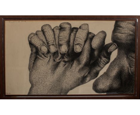 * RONALD RAE,
THY WILL BE DONE
charcoal on paper, signed, titled and dated '86
87cm x 154cm
Framed and under glass.
Note: Ron