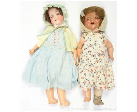 Pair of vintage dolls: (1) Armand Marseille bisque vintage doll, German, c1926, impressed 390 A 4 M, blue weighted eyes, open