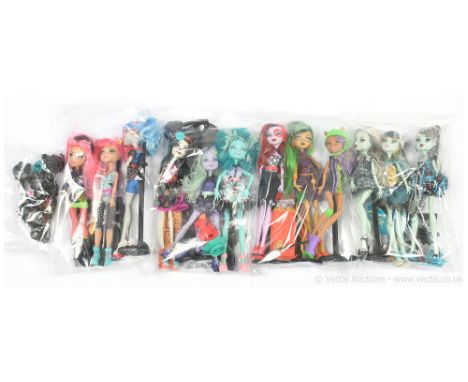 Mattel Monster High dolls, unboxed: (1) Frankie Stein doll, with pet Whatzit, badge and brush; (2) Frankie Stein doll, 13 Wis