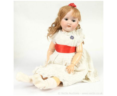 Armand Marseille bisque vintage doll, German, c1926, impressed 390 A 13 M, blue weighted eyes (surface is pitted / has excess