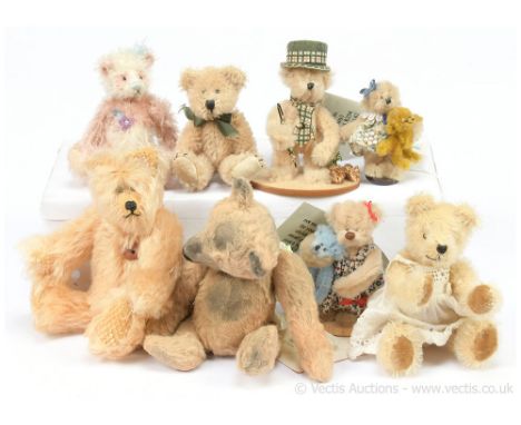 Collection of eight miniature artist designed teddy bears: (1) &amp; (2) Pipedream Bertie and Sally bears, designed by Jan Ca