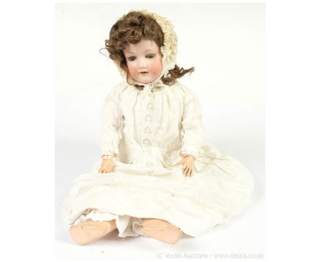 Armand Marseille bisque vintage doll, German, c1926, impressed 390 A 6 1/2 M, blue weighted eyes, open mouth, brunette wig an