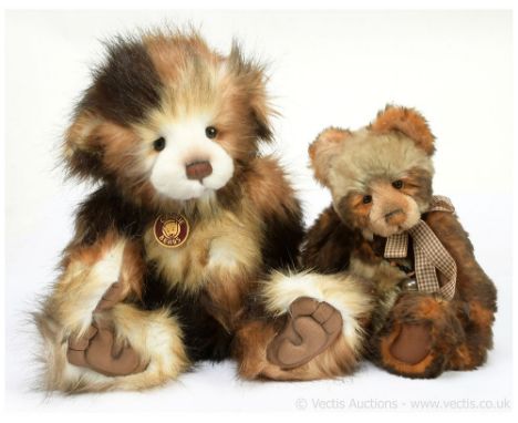 Charlie Bears pair: (1) Mrs Lovely plush teddy bear, designed by Isabelle Lee, CB131356, made from randomly placed pieces of 