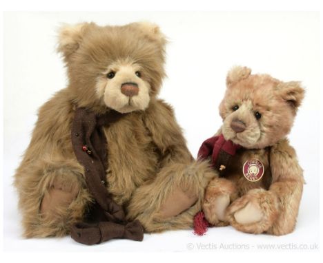 Charlie Bears pair: (1) Beamer teddy bear, CB131320, 2013-2015, LE 2000, designed by Isabelle Lee and Charlie, light brown an