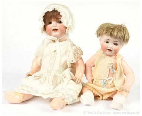 Vintage / antique bisque dolls, pair: (1) Ernst Heubach bisque doll, German, circa 1926, impressed 342 6, weighted brown eyes