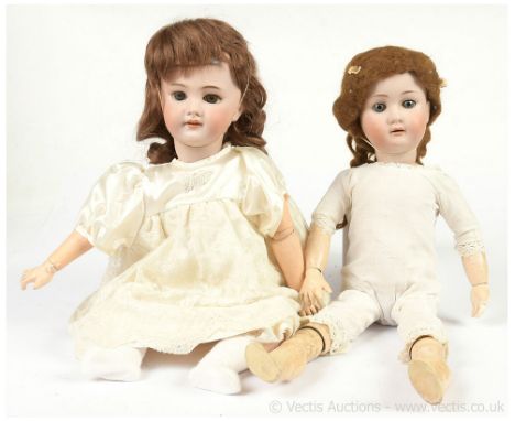 Pair of antique bisque dolls: (1) Jumeau DEP bisque doll, 1899-on, head possibly by Simon &amp; Halbig, impressed DEP (number