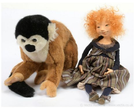 Artist design doll, by ABDollBoutique, OOAK, polymer clay head, arms and legs, painted with acrylics and pastels, goat pile h