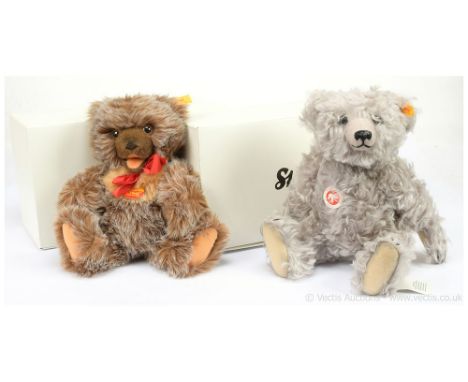 Steiff pair of teddy bears: (1) Steiff Danbury Mint The Ultimate Steiff Teddy Bear, yellow tag 669712, silver-grey mohair, co