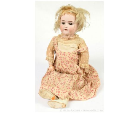 Heinrich Handwerck/Simon &amp; Halbig antique bisque child doll, German, circa 1900, impressed 4, weighted brown eyes, open m