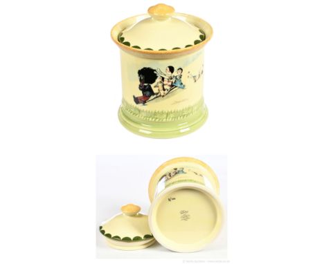 Golly ceramics x 3: Carlton Ware golly series container, LE 3/100, image is from golly book by Florence and Bertha Upton, Nea