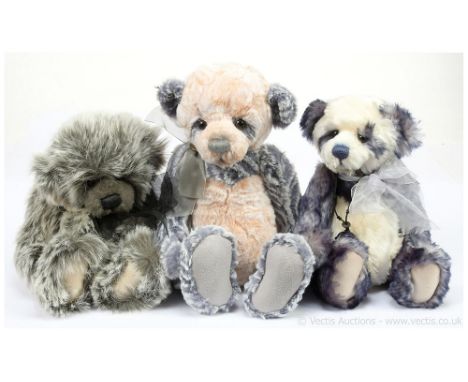 Charlie Bears x three: (1) Amanda, CB 151524A, LE 2300, 2015 QVC exclusive, blue and apricot marbelled plush, with swing labe