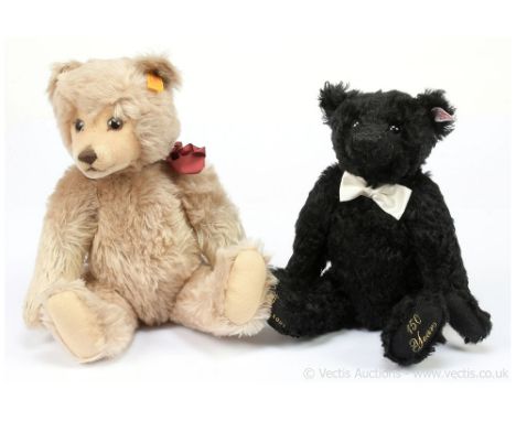 Steiff pair of teddy bears: (1) Steiff Henry 150th Anniversary Bear Steinway & Sons, black mohair, white tag 667060, LE 1853,