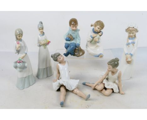 A group of Spanish porcelain figures to include Nao ballerinas and similar, largest approximately 26 cm (h). [W]

Condition R