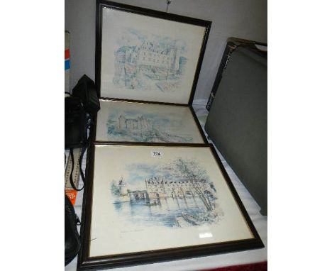 Three framed and glazed architectural prints, (collect only)