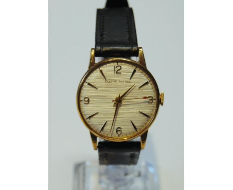 Gent's Smith's Astral watch, 9ct gold, 1963, manual, 31mm, on strap.