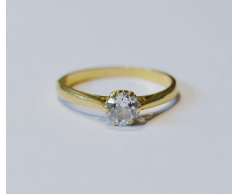 Diamond solitaire ring with old-cut brilliant approximately .8ct, in 18ct gold, size U.