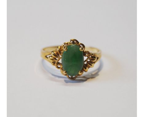 Jadeite ring in gold, probably '18', size O.