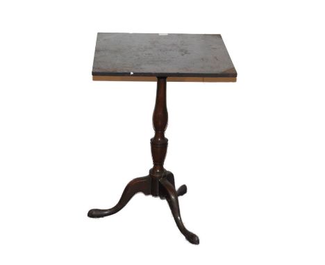 George III mahogany tilt-top tea table, on turned column and tripod supports, 74cm high and 53cm wide. 