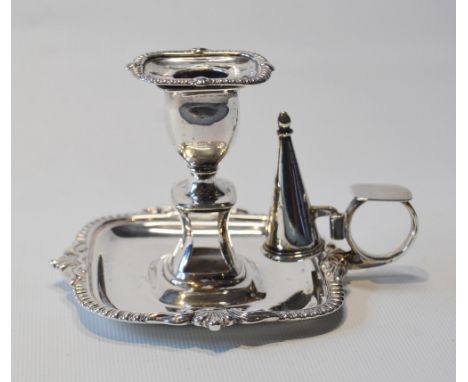Silver boudoir chamber candlestick, rectangular, with gadrooned and scroll borders, by George McHattie, Edinburgh 1808, 11cm 
