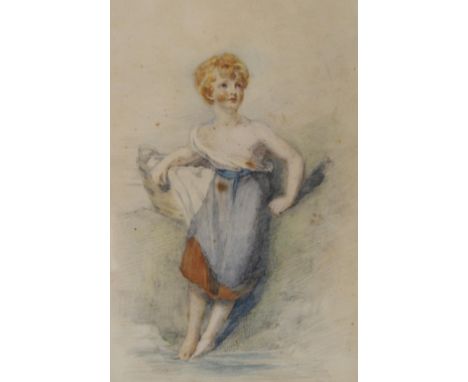 After Sir Thomas Lawrence (British, 1769 - 1830) Portrait of a 17th century child Watercolour, 31cm x 20.5cm. Old label verso