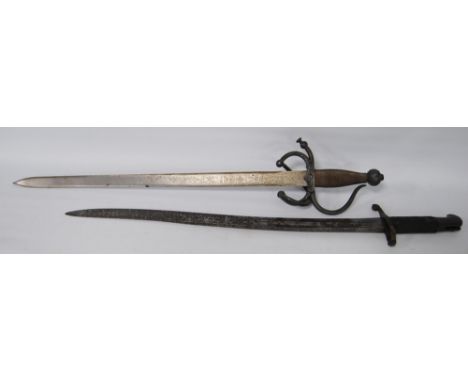 German 1860 sabre sword, the forte bearing the initials AC (Alex Coppel), steel pommel, black handle, steel hook quillon with