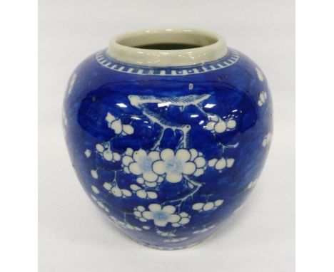 Chinese blue and white prunus ginger jar (Qing Dynasty, late 19th century) four character marks for Kangxi to the underside, 